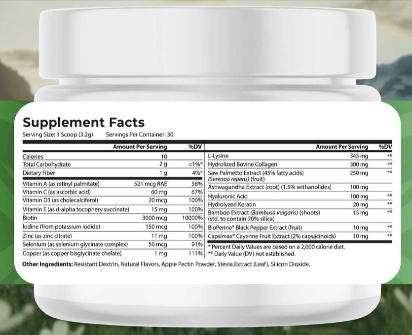 Nature's Blast HairVive Ingredients Supplement Facts