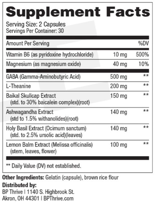 BP Thrive Ingredients Supplement Facts